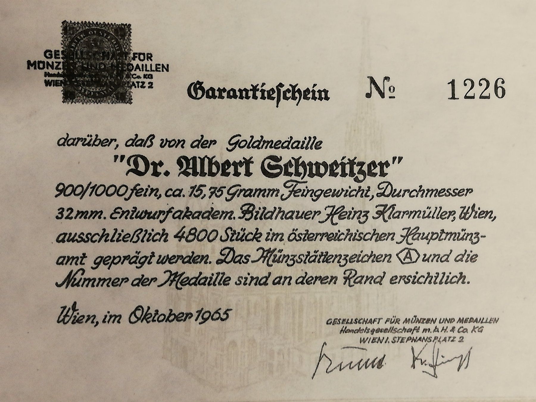 Medaglie: Pièce en or / Goldstück Dr. Albert Schweitzer – Nuovo (secondo la descrizione) da Tavannes venduto da valda 2