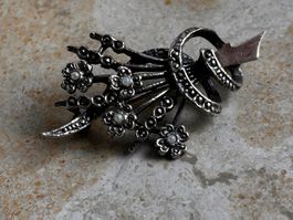 Brosche, Silber BLUMENSTRAUSS Markasiten & Mini Perlen