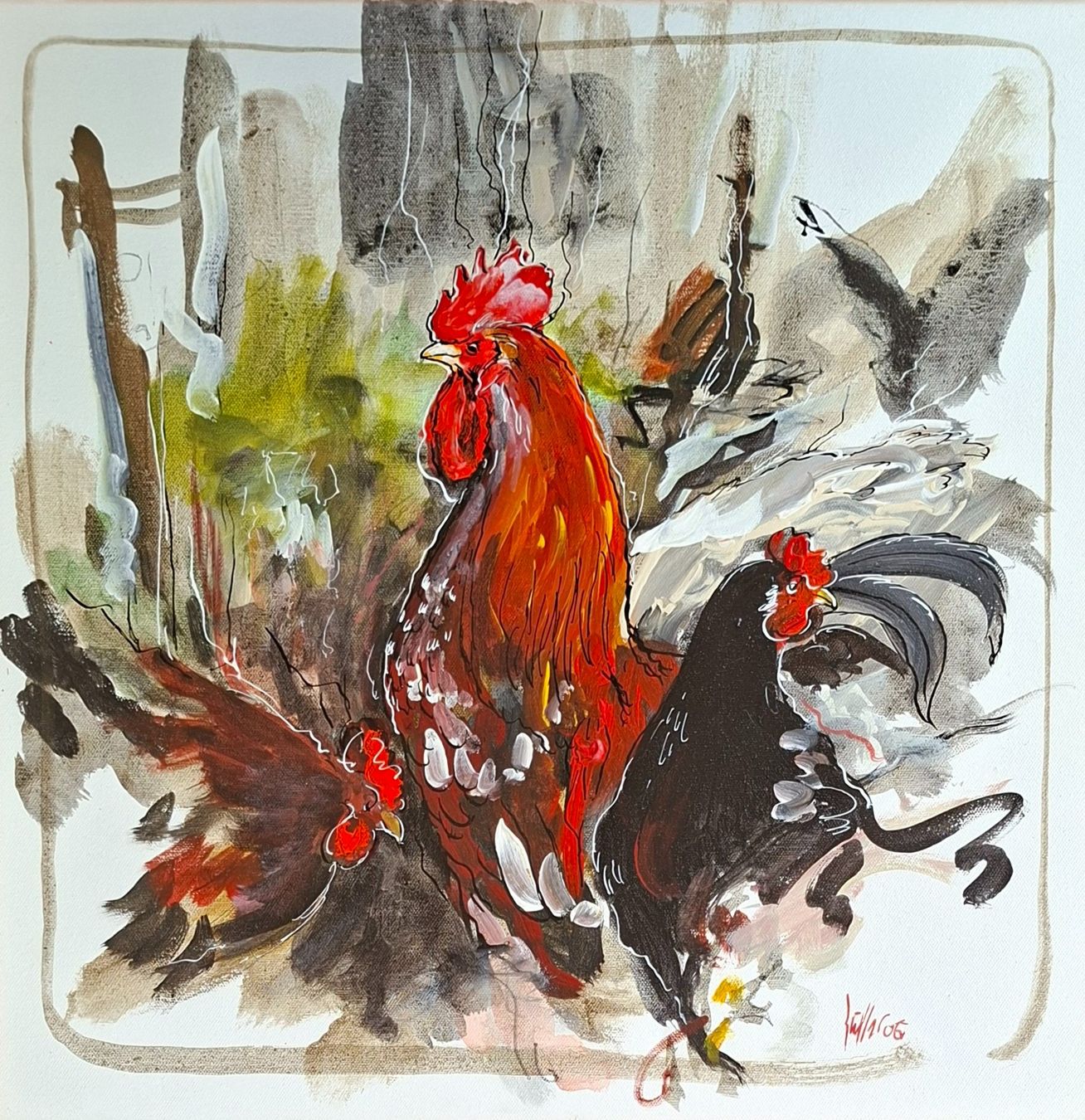 Tableaux: Bühler Charly, Güggel, Hühner, Hahn, "Stilleben", – D'occasion à Herisau par Saentis1 6