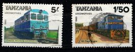 2 timbres Tanzanie 1985 - Locomotives - Obl.