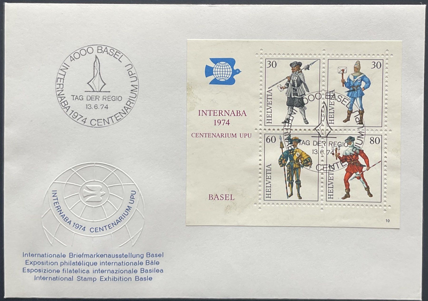 Alle Briefmarken: INTERNABA-Block 1974 mit verschiedenen Stempeln – Neu (gemäss Beschreibung) aus Luzern von 19primeln 2