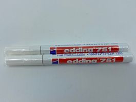 2x edding 751 Marker - Weiss - Glas - Metall - Plastik