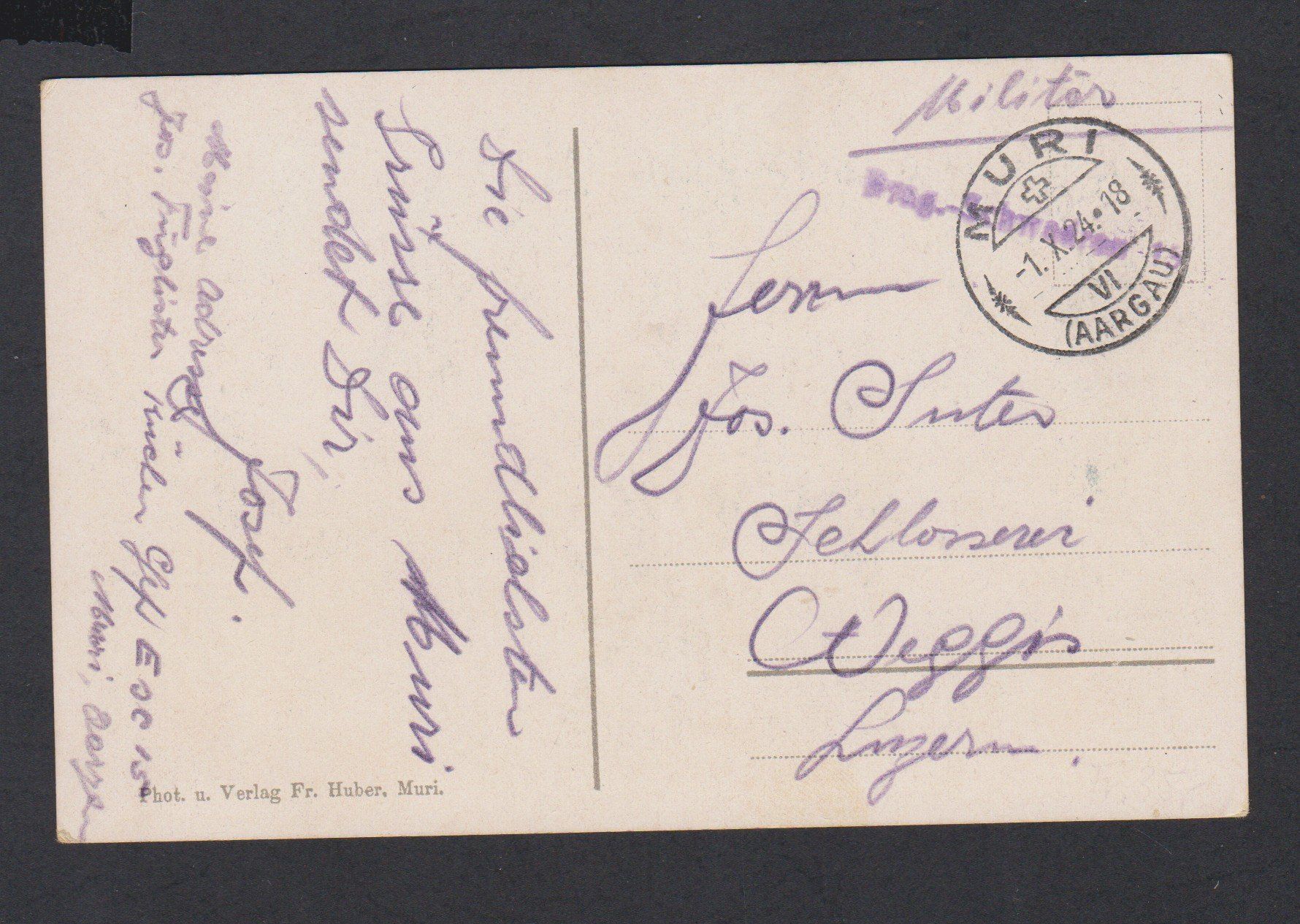 Cartoline postali: Muri   -   alte Ansichtskarte von 1924 – Usato da Vitznau venduto da Ropaku 1