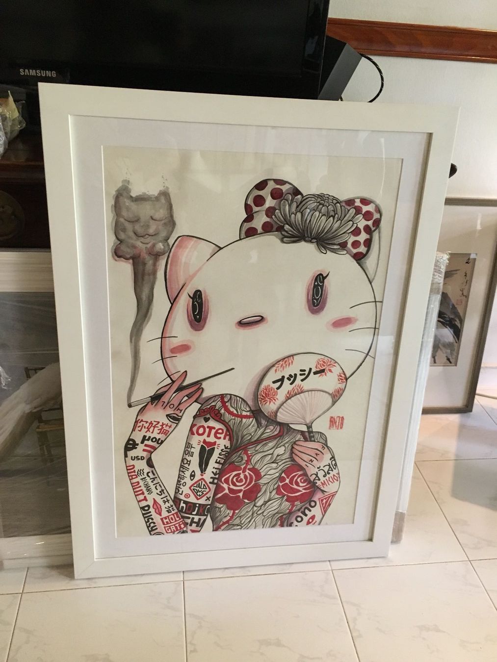 Gemälde: Smoking cat, street art – Gebraucht aus Oberwil b. Zug von gdu_l8qx 1