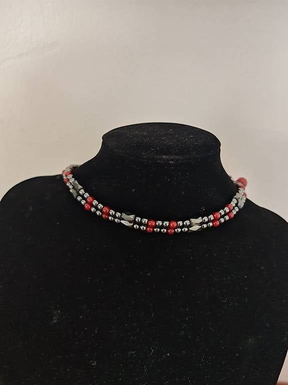 Ketten: Magnifique collier transformable (Perles rouges & Hématite) – Gebraucht aus Saxon von 363_tl2c 2