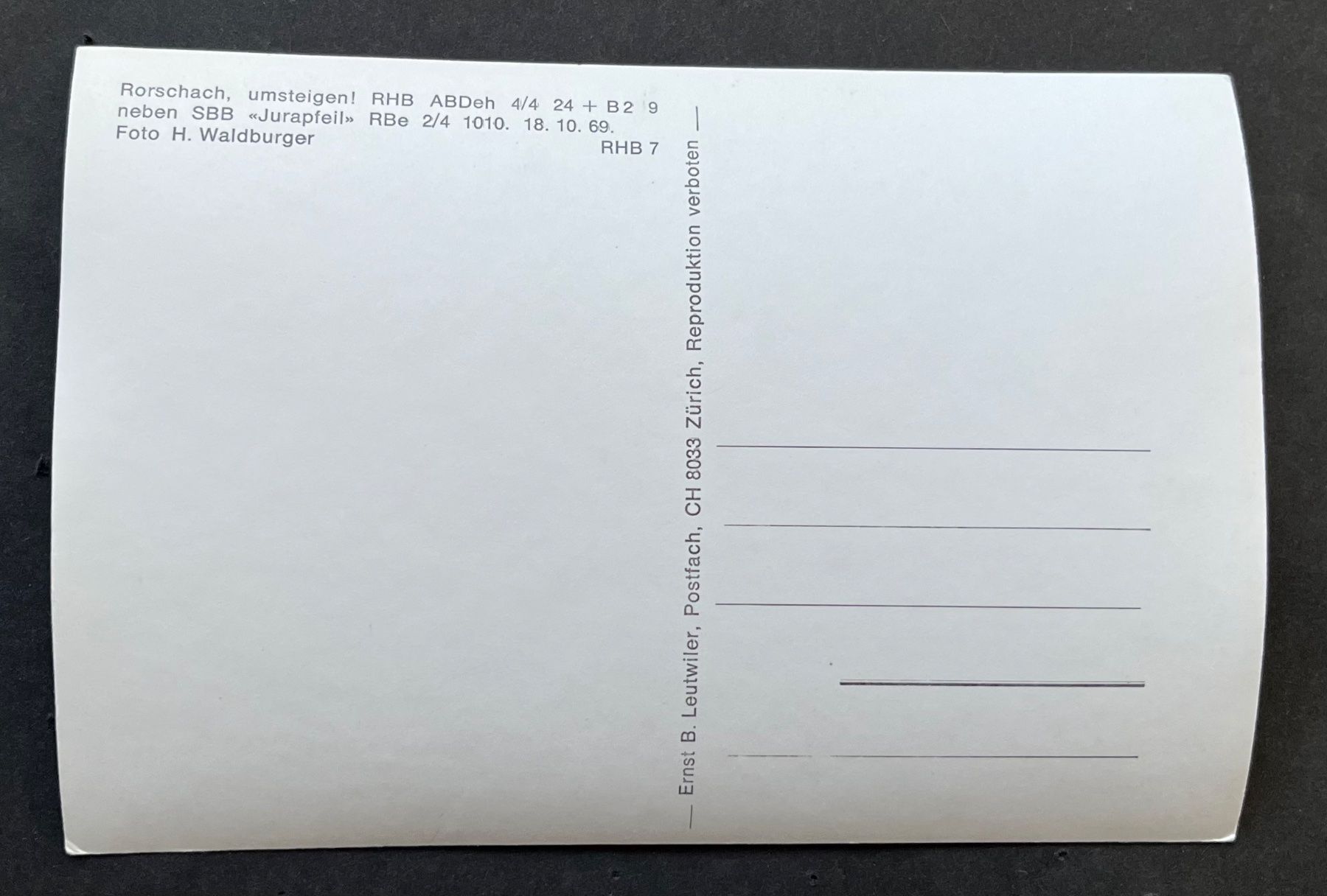 Cartoline postali: Rorschach Bahnhof/RHB, SBB ,Jurapfeil‘ ca. 1960 – Usato da Ostermundigen venduto da DaxKarten-75 1