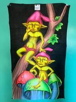 Airbrush Baumwoll-Dekotuch 110x190cm, 2 Gnömli auf Pilz