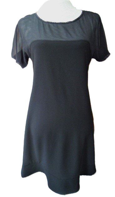 Vestiti: Gr. 38 Kleid schwarz Glitzerrand oben semitransparent Seide – Usato da Basel venduto da FRAU.ZAUBER.MOND