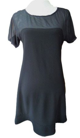 Gr. 38 Kleid schwarz Glitzerrand oben semitransparent Seide