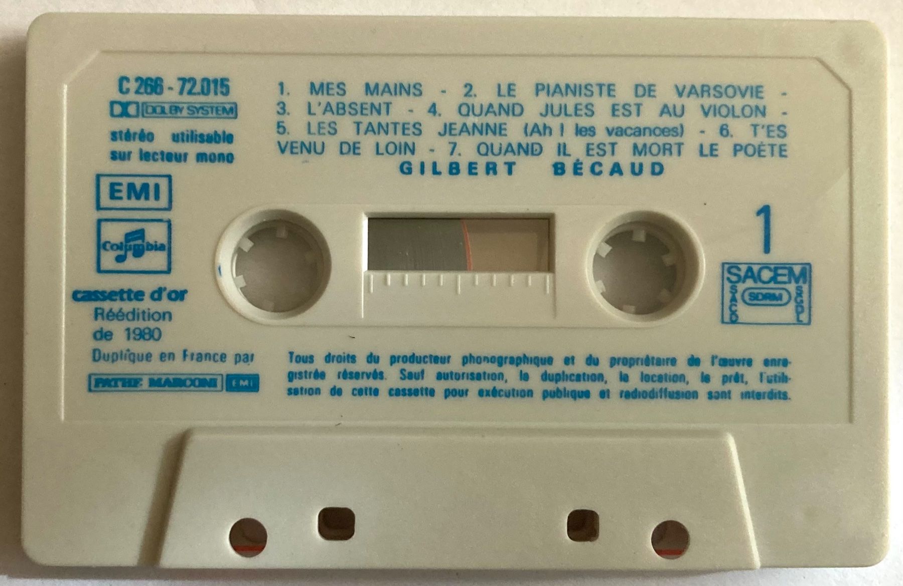 Musicassette: GILBERT BÉCAUD - CASSETTE D'OR – Usato da Poliez-Pittet venduto da Newtown-Records 2