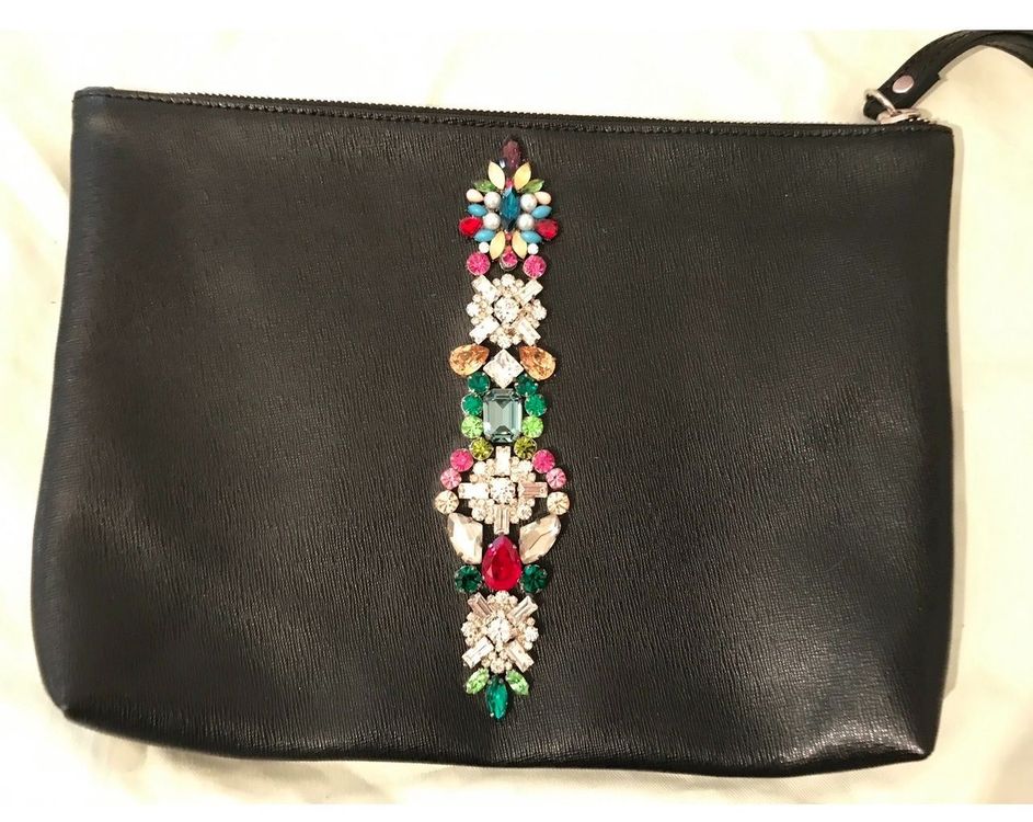 Pochette en cuir noir avec Swarovski | Kaufen auf Ricardo