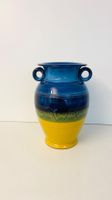 Dekorative Keramik Henkelvase in Blau Grün Gelb, ca. 21 cm