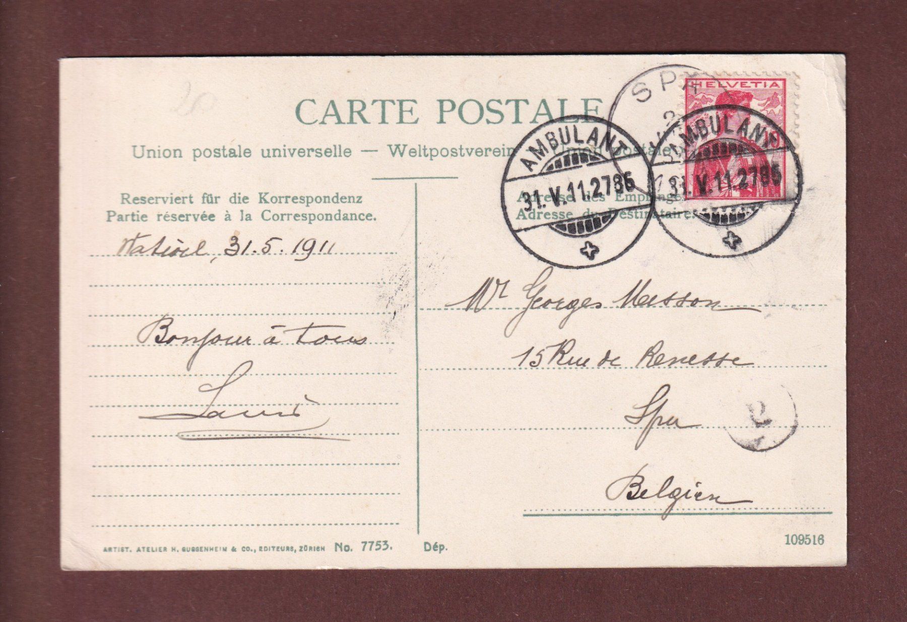 Cartoline postali: WATTWIL - Yburg - 1911 – Usato da Pully venduto da nicecards-shop 1