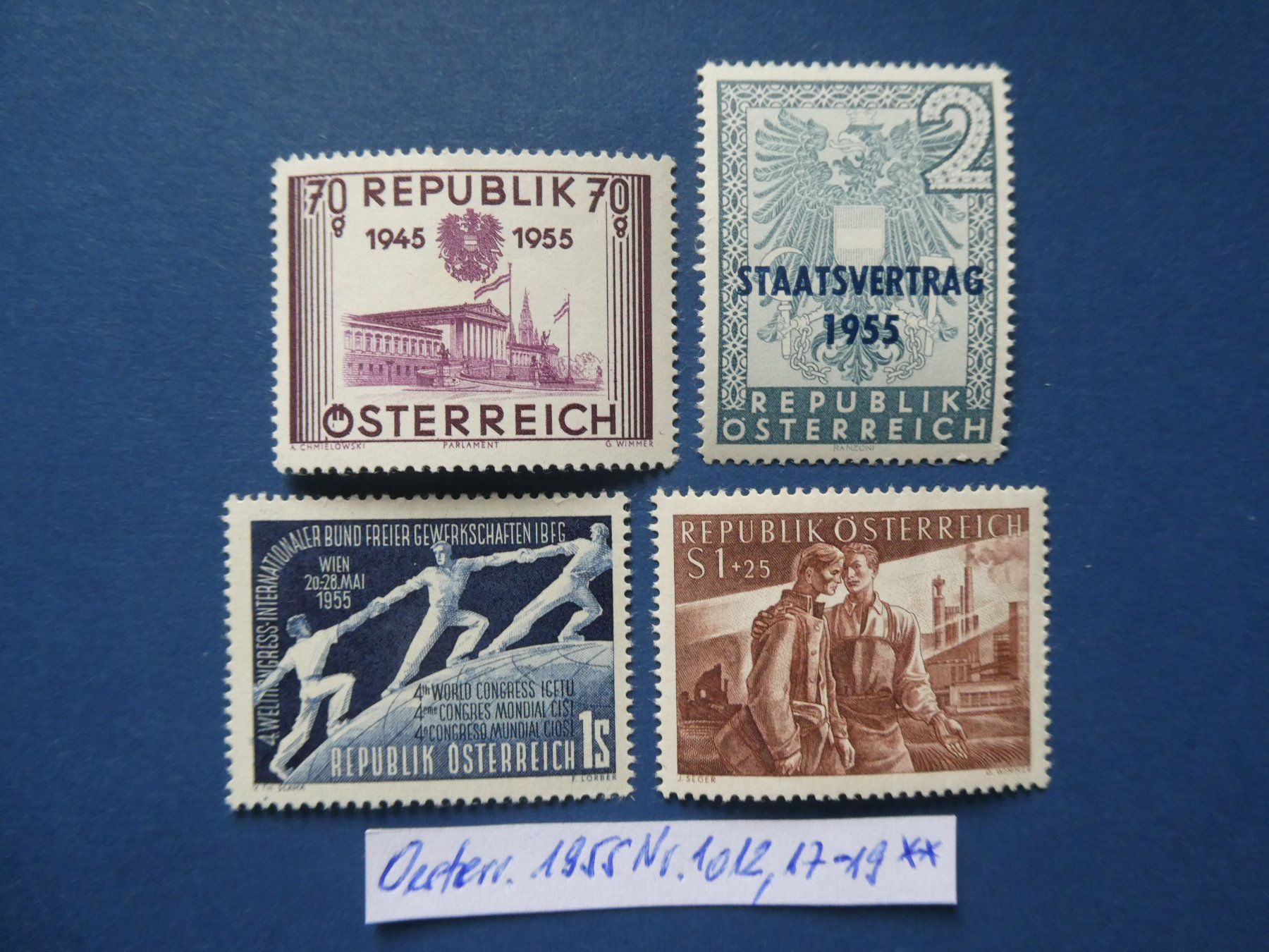 Tutti i francobolli: Österreich 1955 Nr. 1012, 1017-19 postfrisch ** – Usato da Lausen venduto da Herbamare01