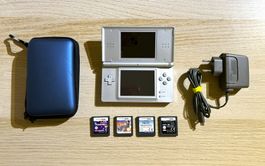Nintendo DS Lite Silber mit Spielen und Zubehör