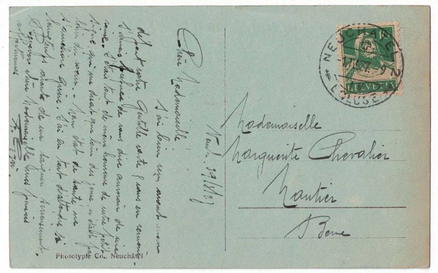 Ansichtskarten: Neuchâtel, Hôtel des Postes, circulée 1927 – Gebraucht aus Frauenfeld von POML 1