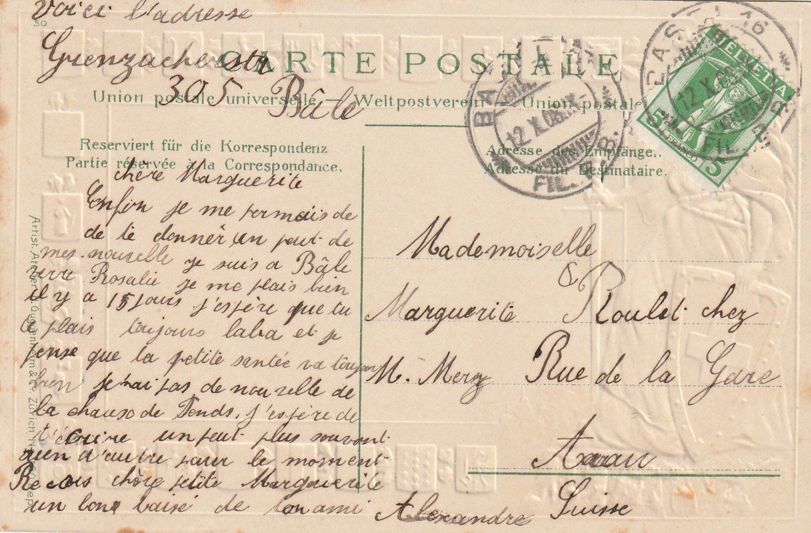 Cartoline postali: Basel Strassburgerdenkmal Prägekarte – Usato da Rorschacherberg venduto da fratovi2 1