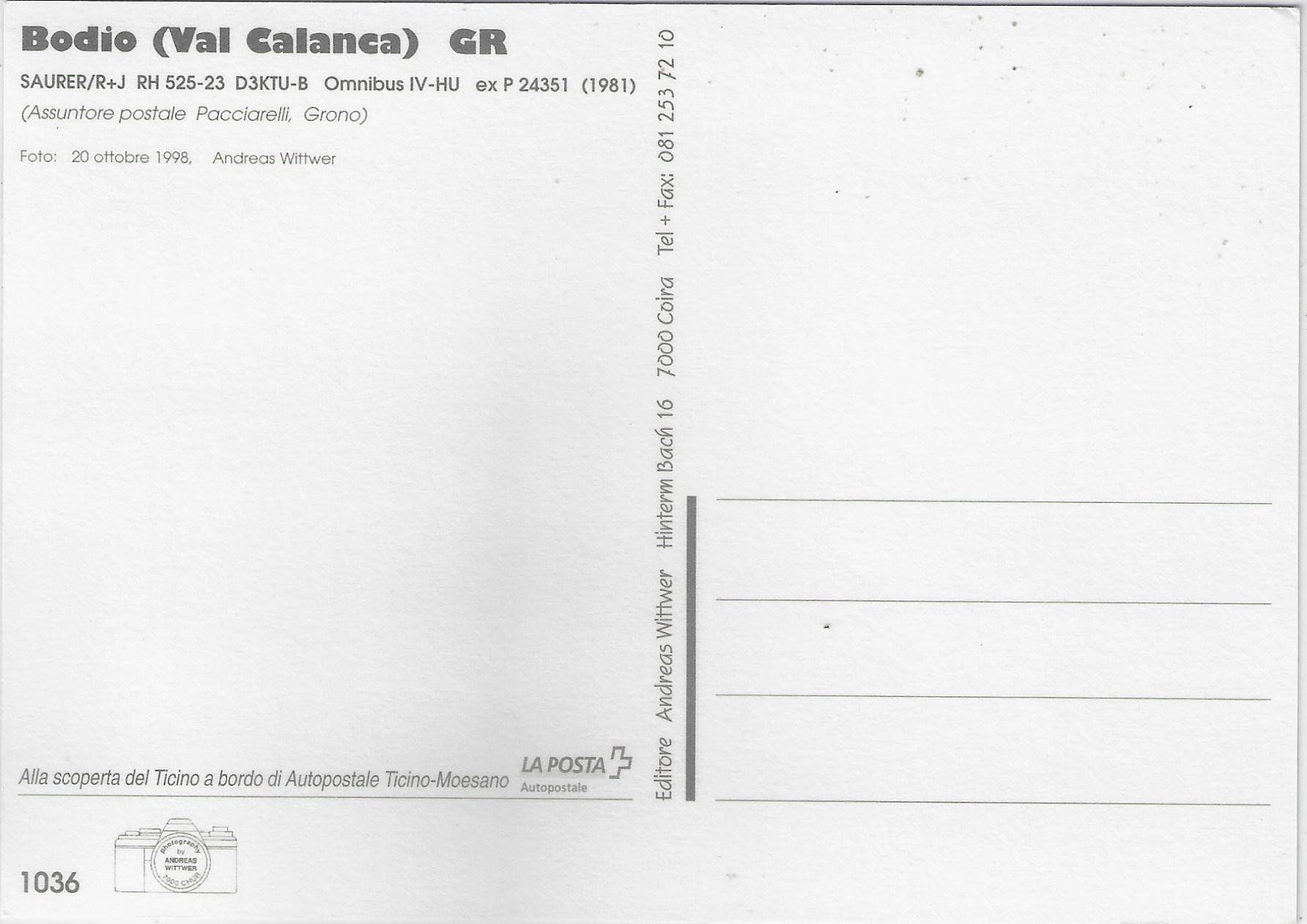 Cartoline postali: Bodio (Val Calanca) GR - Saurer Postauto – Usato da Ettingen venduto da Kartenplanet 1