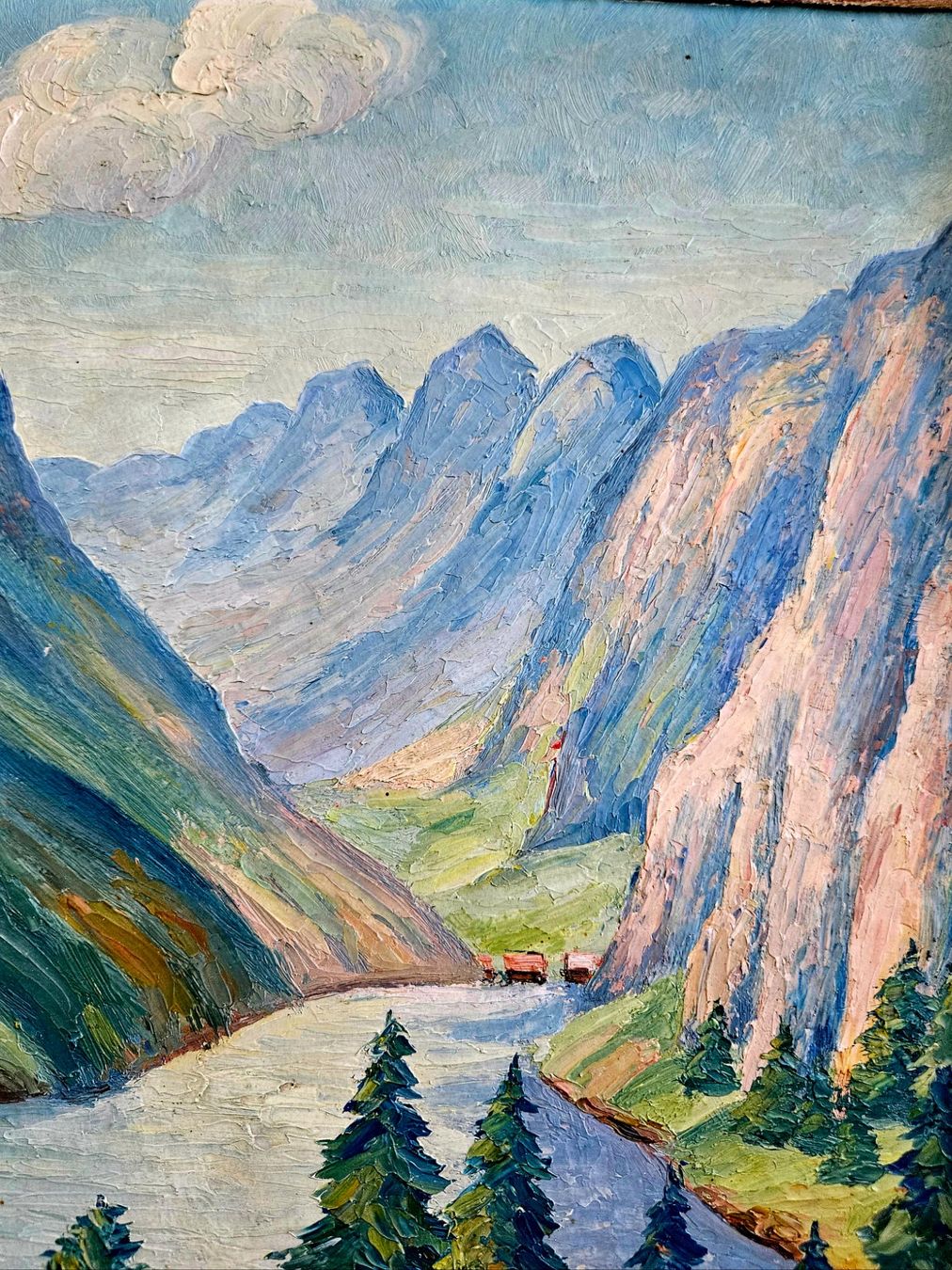 Dipinti: Gemälde Max Kälin Alpenlandschaft mit Fluss Ölgemälde – Usato da Zürich venduto da adriben 6