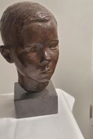 Bronzeskulptur Kopf Junge HANS RUEDI 29.XII.47 Guter Zustand
