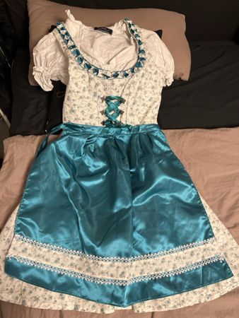 Dirndl Kleid mit Bluse weiss blau Blumenmuster gebraucht