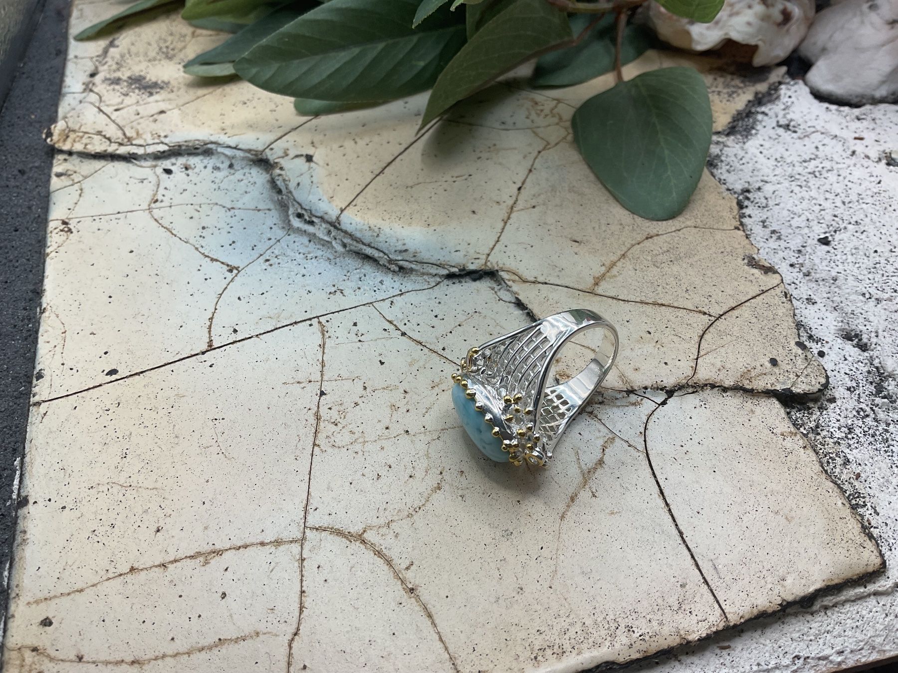 Ringe: Art Deco Stil Silberring mit Larimar, Gr.56 – Neu (gemäss Beschreibung) aus Luzern von S.Kern01 2