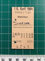 Wetzikon - Sursee, altes Bahn Billett, SBB