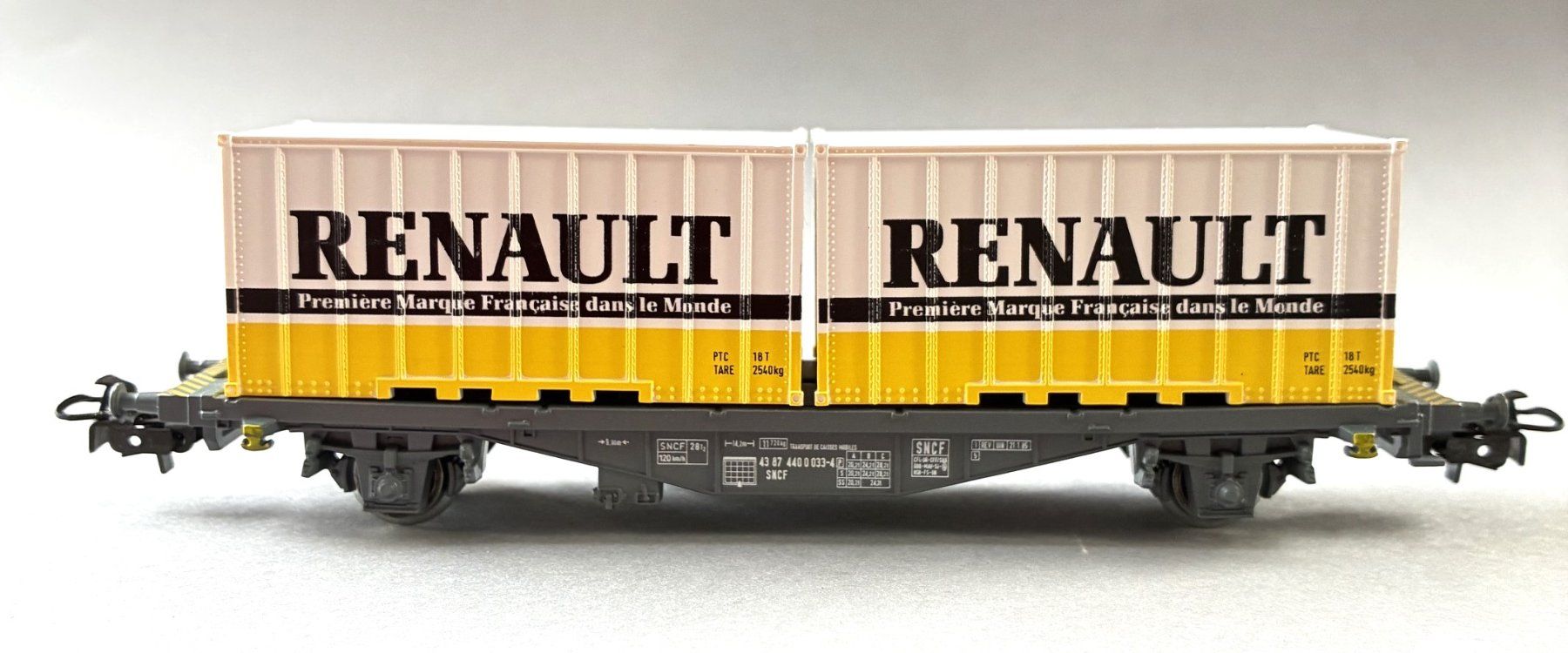 Märklin Modellini di ferrovie: Märklin 4767 SNCF Container Tragwagen Renault Export 1989 – Nuovo e nell'imballaggio originale da Derendingen venduto da Benfis