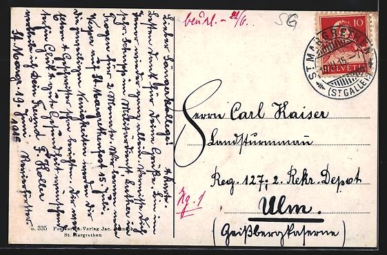 Cartoline postali: AK St. Margrethen, Totalansicht, 1915 – Usato da Berlin venduto da bartko-reher 1