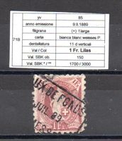 1888 HELVÉTIE DEBOUT STEHENDE HELVETIA SBK 71B 1Fr lila 2a O