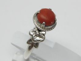 feiner Antik Ring Silber floral Koralle Gr. 51