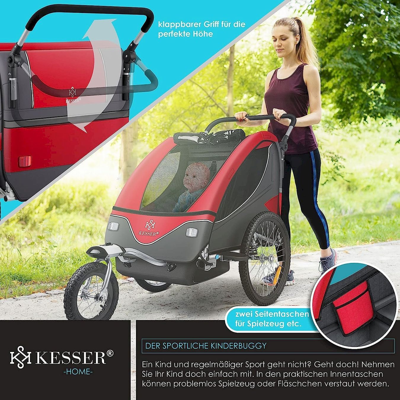 Rimorchi per biciclette: Kesser Kinderanhänger 2in1 rot – Nuovo e nell'imballaggio originale da Bottighofen venduto da zaap 5