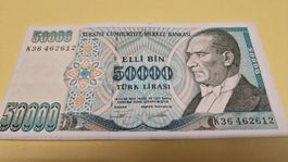 50000 Türkische Lirasi Banknote - Seltenes Sammlerstueck!