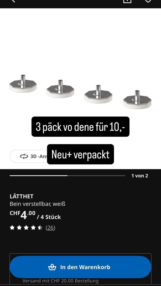 Ikea Autre mobilier: Bein verstellbar – Neuf avec emballage d'origine à Altstätten SG par Noahhaef