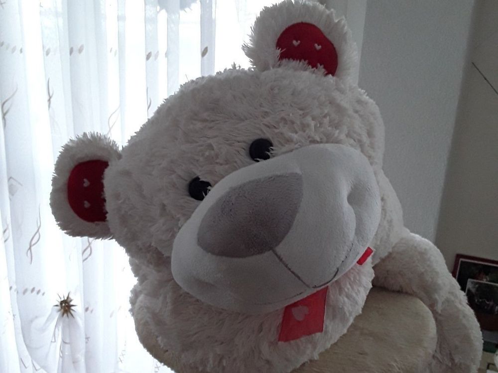 Mousehouse Stoff Eisbär Kuscheltier – 42 Cm, Superweicher Plüsch, Waschbar, Mit Braunem Halsband