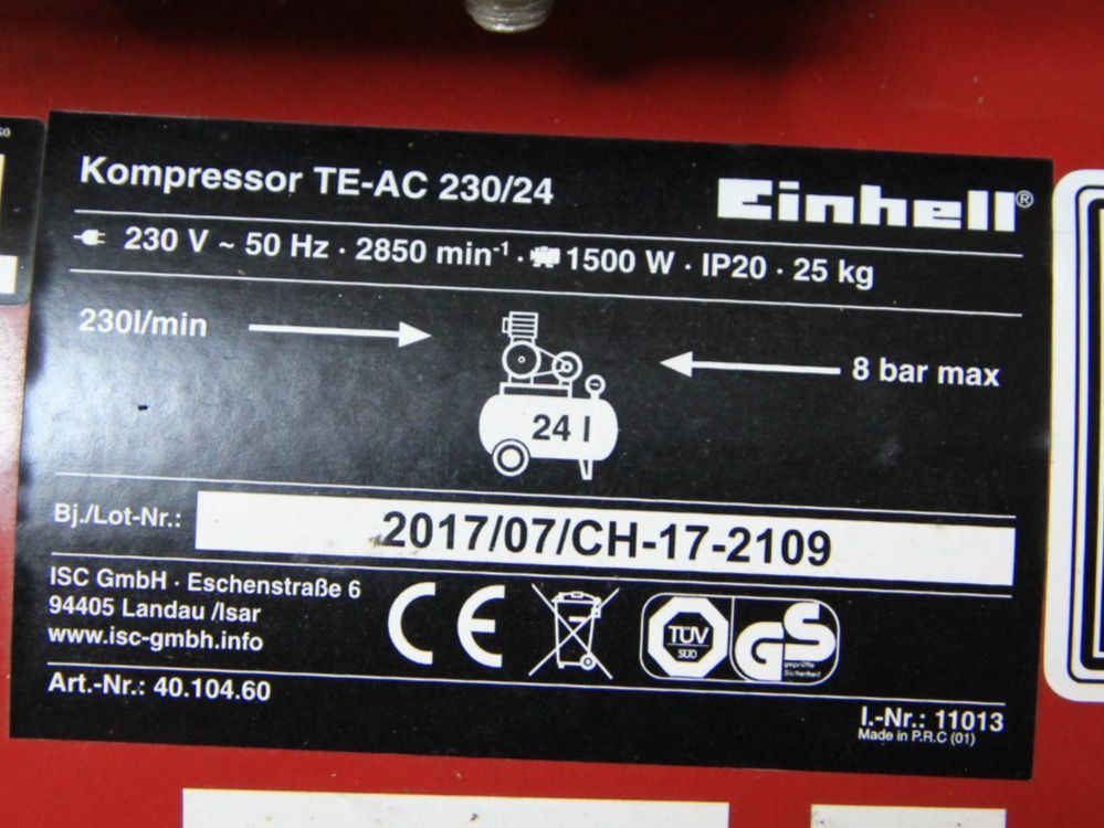 Einhell Tutti gli attrezzi: Kompressor Einhell TE-AC 230/24, 24 Liter, 8 Bar – Usato da Hölstein venduto da Kraftpaket 2