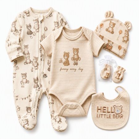 NEU-  3-6M Baby Erstausstattung 5-teilig 100% Baumwolle