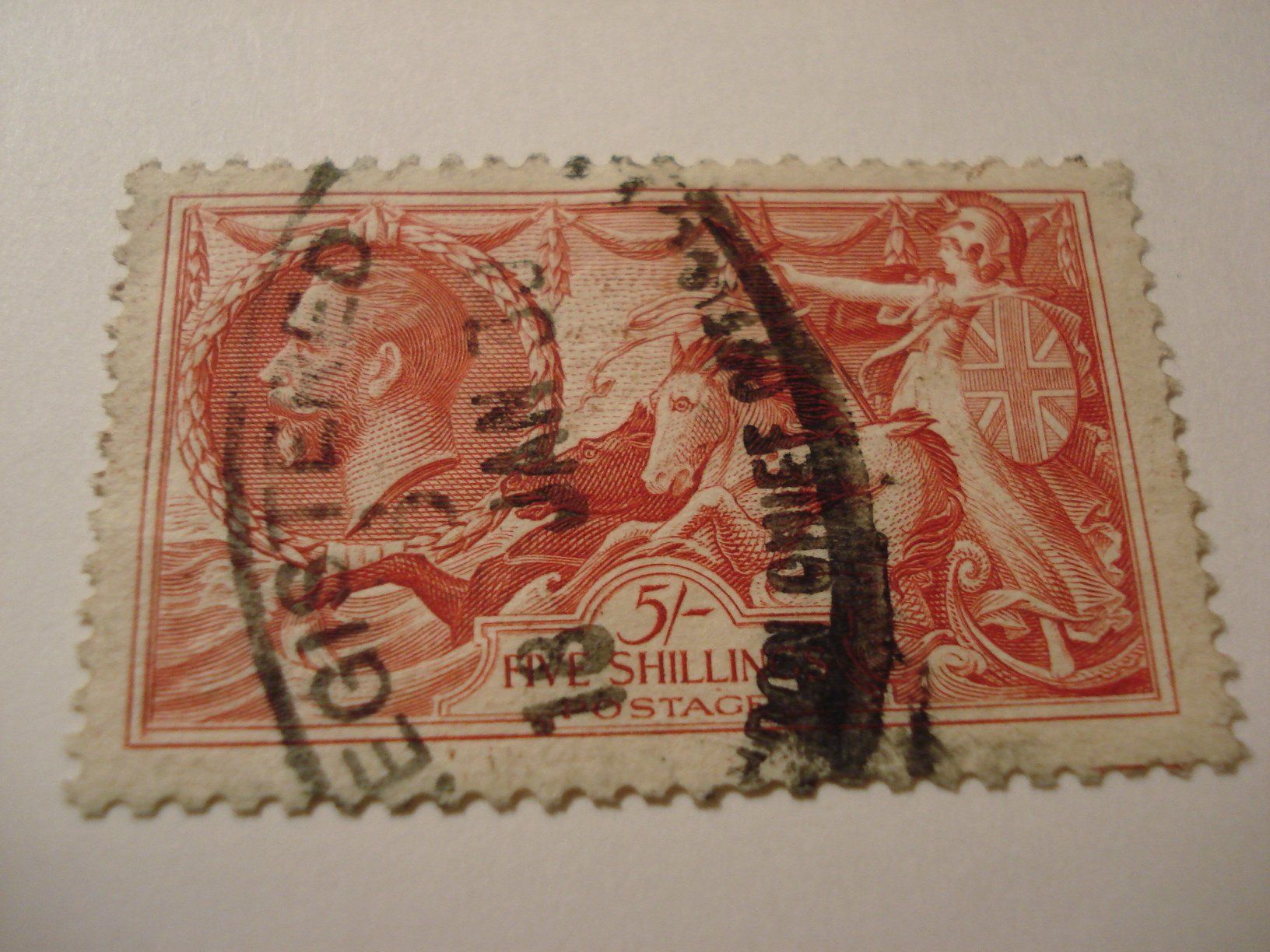 Alle Briefmarken: Grossbritannien, alte Marke Five Shillings, o – Gebraucht aus Niederwil AG von morostahu