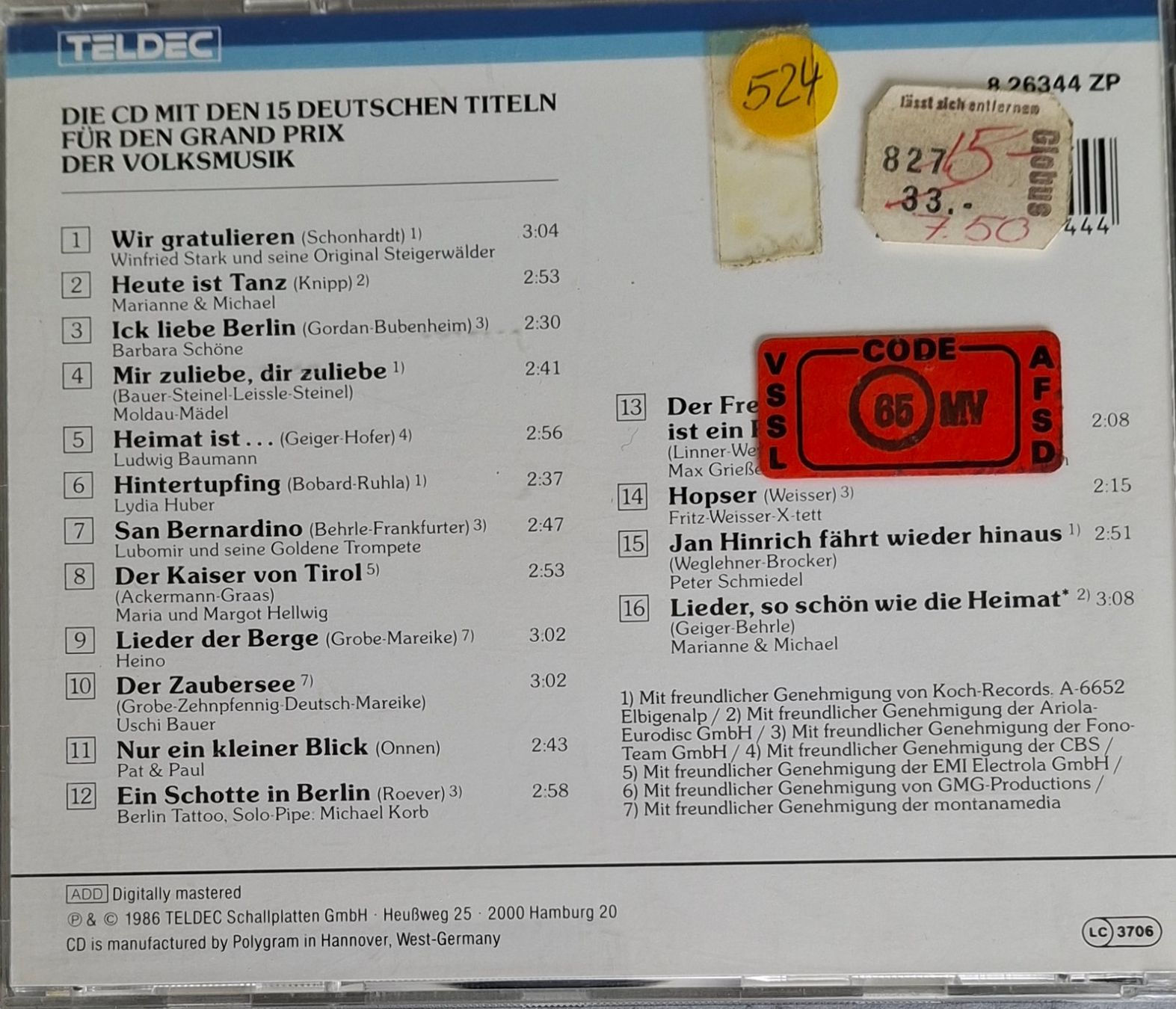 CD: Grand Prix der Volksmusik – Usato da Reinach BL venduto da Chela04 1