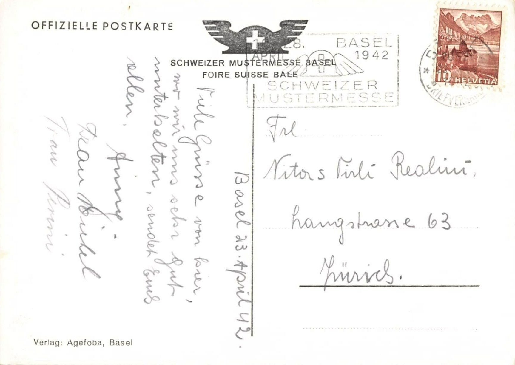 Ansichtskarten: Gruss aus BASEL - Mustermesse 1942 – Gebraucht aus Winterthur von SchatzchischtliWinti 1