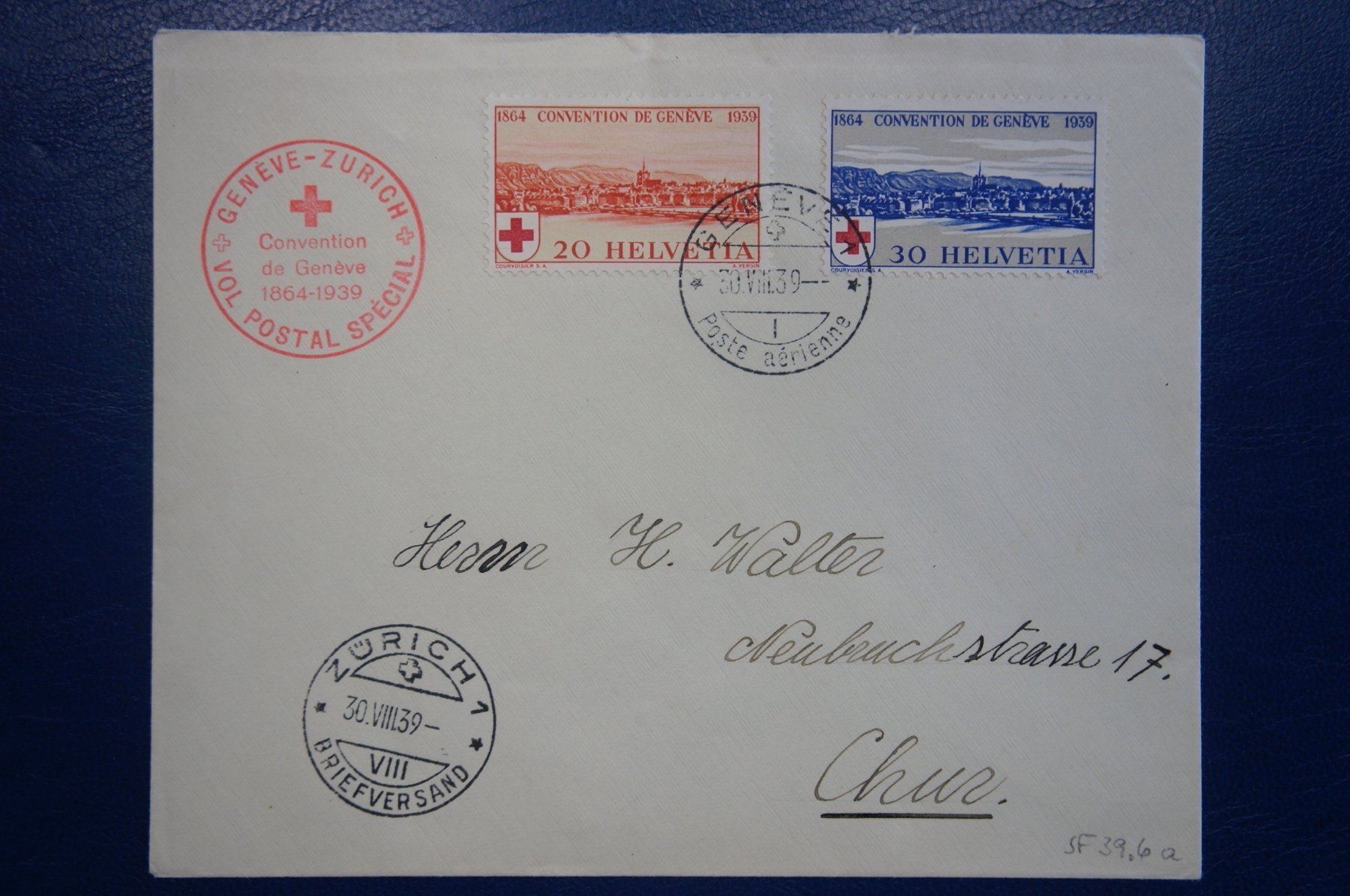 Tutti i francobolli: CH - Flugpost - Sonderflug - SF 39.6a ab Genf – Usato da Rombach venduto da VENTIS-Auktionen