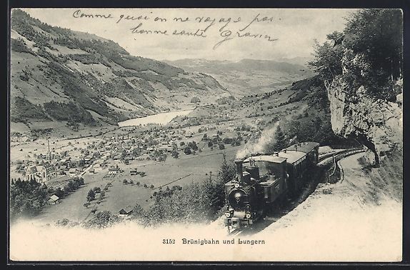 Cartoline postali: Lungern, Brünigbahn am Berghang m. Blic – Usato da Berlin venduto da bartko-reher