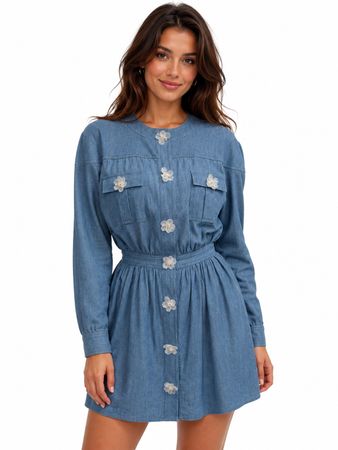 Ezgi Cinar Exklusives Designerkleid 36 denim Blumen blau