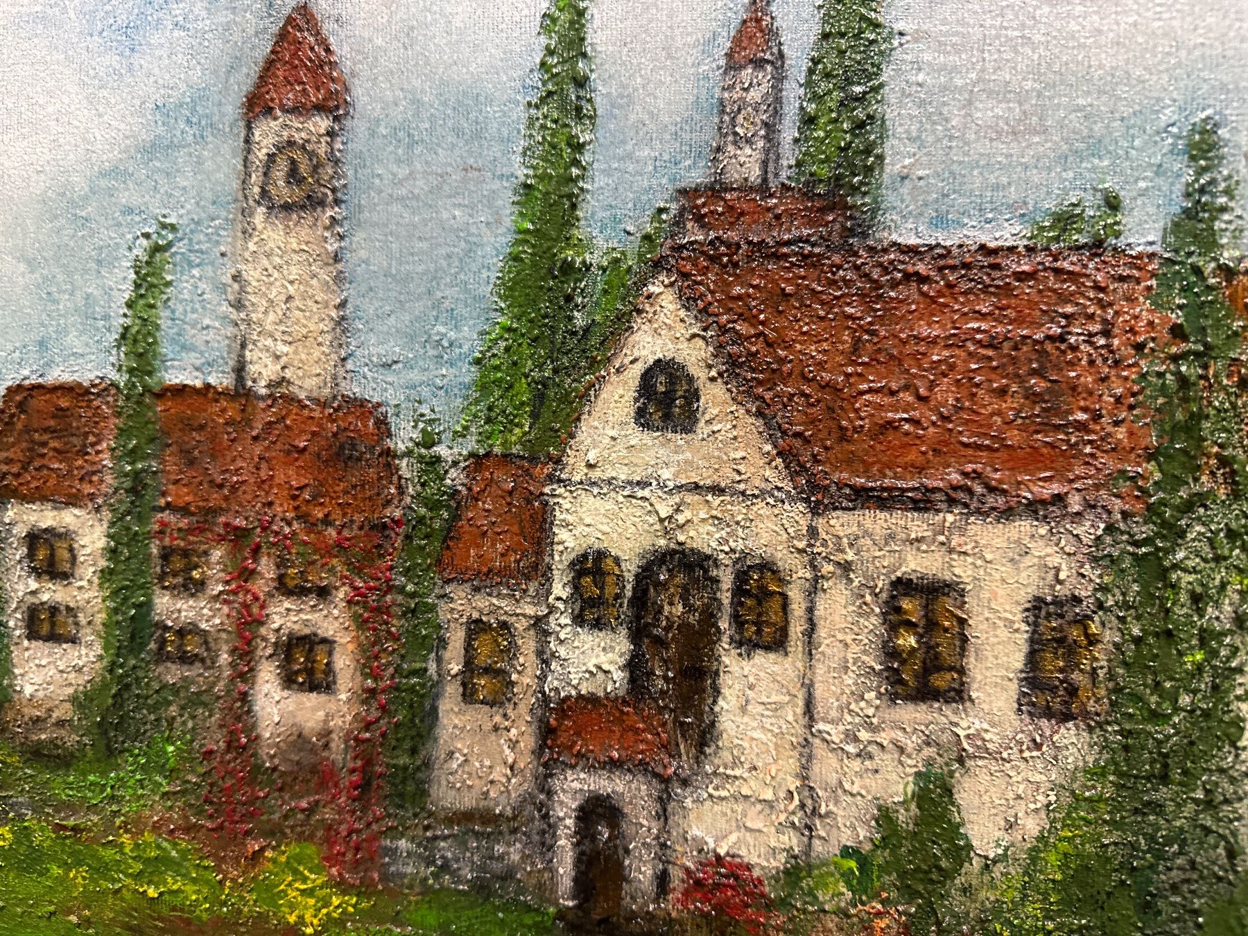 Gemälde: Ölgemälde Dorf mit Kirche Sandy 09, 83x71cm – Gebraucht aus Necker von liq24 2