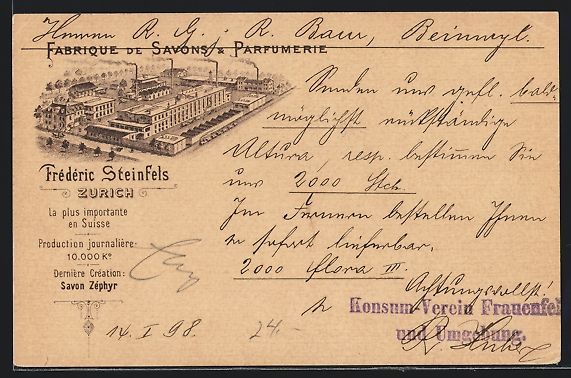 Ansichtskarten: Litho Zürich, Frederic Steinfels, Fabri – Gebraucht aus Berlin von bartko-reher