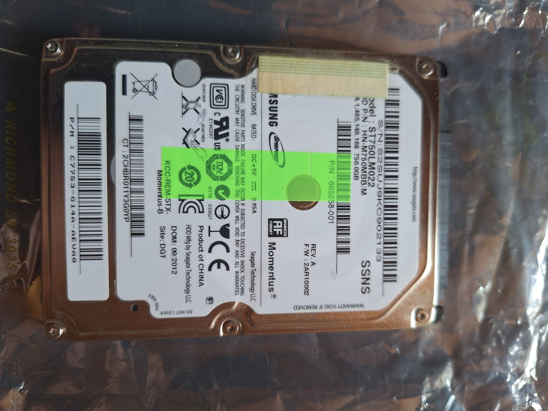 Samsung Dischi rigidi: Disque 750 Go 2.5" SATA – Usato da Travers venduto da sar_d67b