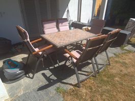 Gartentisch mit Mosaikplatte und 6 Stühlen inkl. Polster