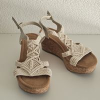 Senda Beige Macrame Cork Wedges Sandals size 39 EU