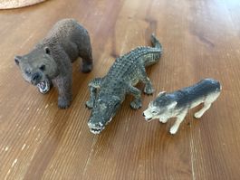 3er Set Tiere: Bär, Krokodil, Wolf - Schleich