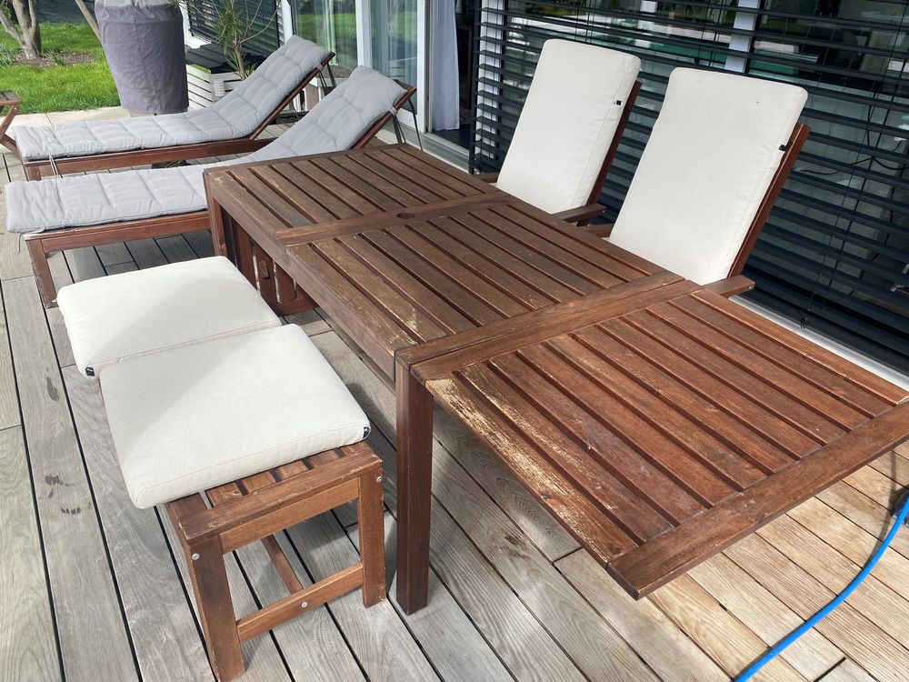Gartenmöbel IKEA ÄPPLARÖ Esstisch, Bank, 2 Stühle, Auflagen Kaufen